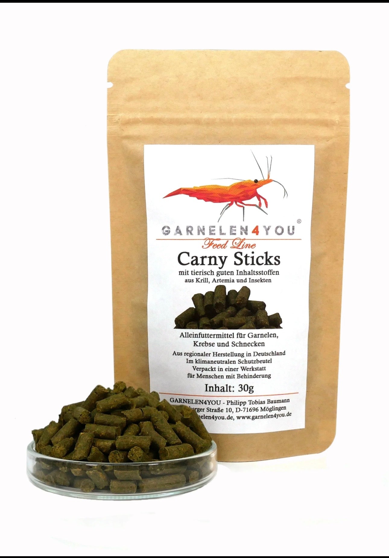 GARNELEN4YOU® Carny Sticks | proteinreiches Hauptfutter | Premium Garnelenfutter