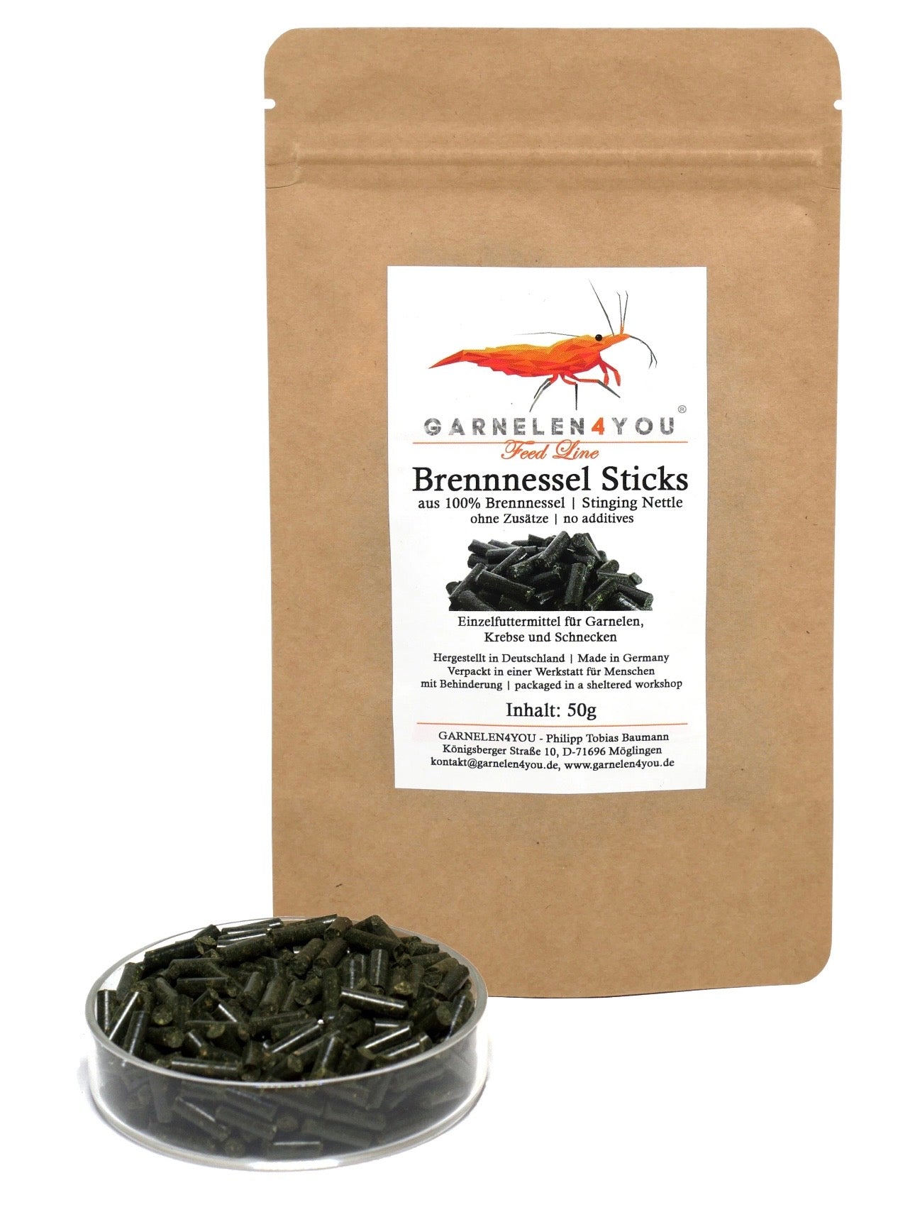 GARNELEN4YOU® Brennnessel Sticks | Premium Garnelenfutter