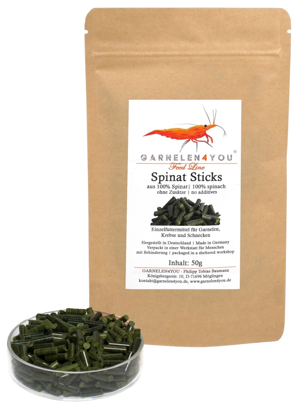 GARNELEN4YOU® Spinat Sticks | Premium Garnelenfutter