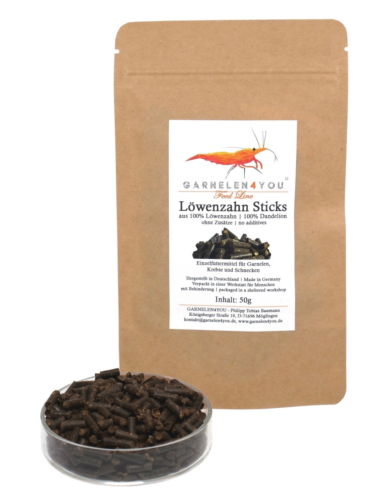 GARNELEN4YOU® Löwenzahn Sticks | Premium Garnelenfutter