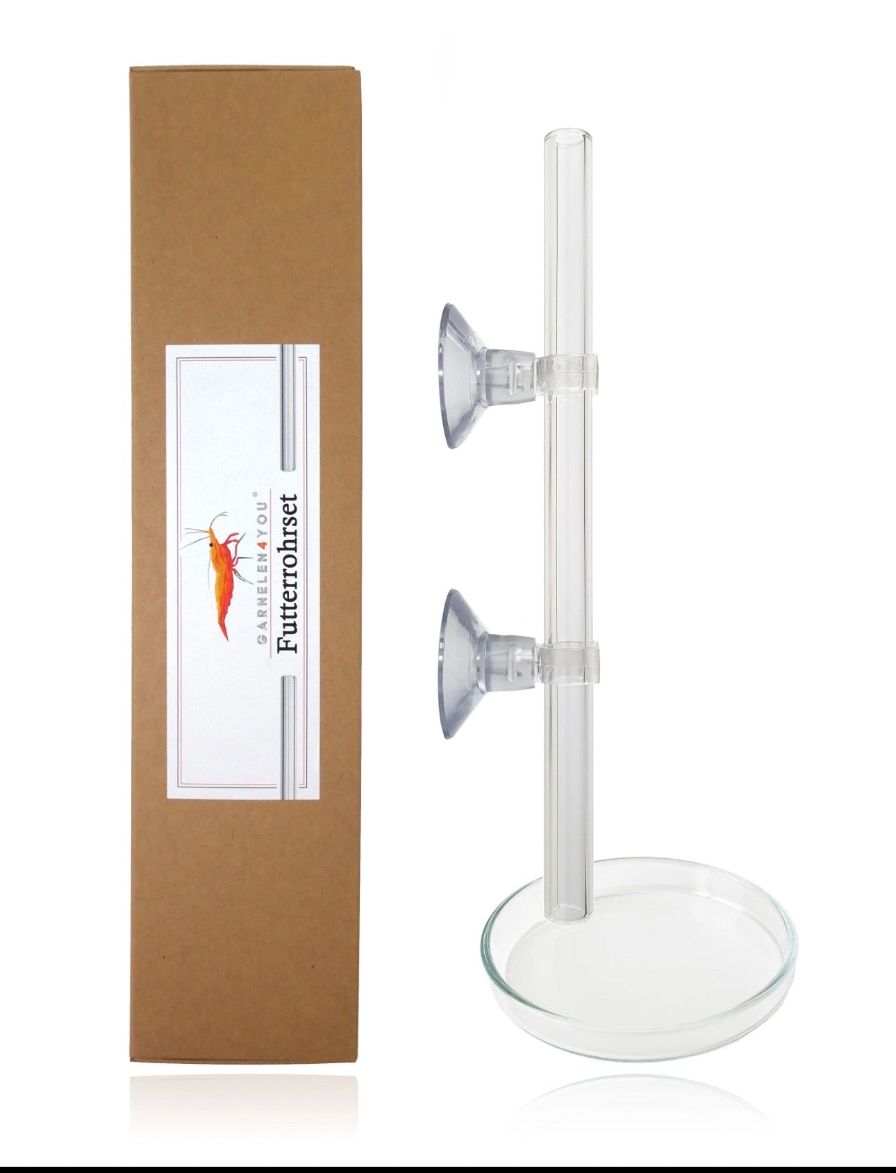 ® Futterrohrset | mit Futterrohr und Futterschale aus Premium-LaborglasGARNELEN4YOU
